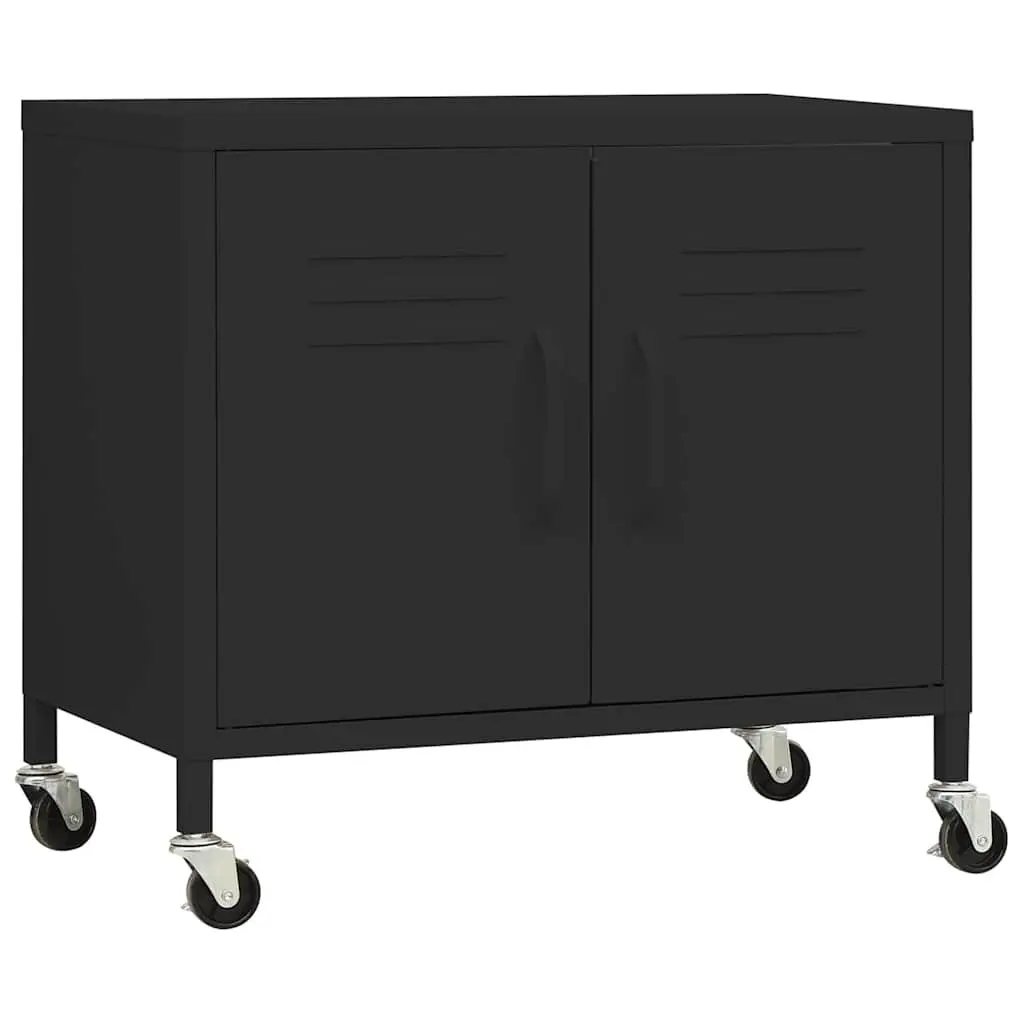 Steel Storage Cabinet for Home 60x35x56cm Black with Locking Wheels Adjustable Shelf Organizer