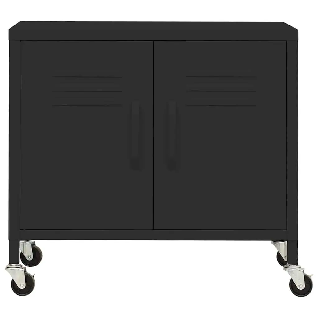 Steel Storage Cabinet for Home 60x35x56cm Black with Locking Wheels Adjustable Shelf Organizer