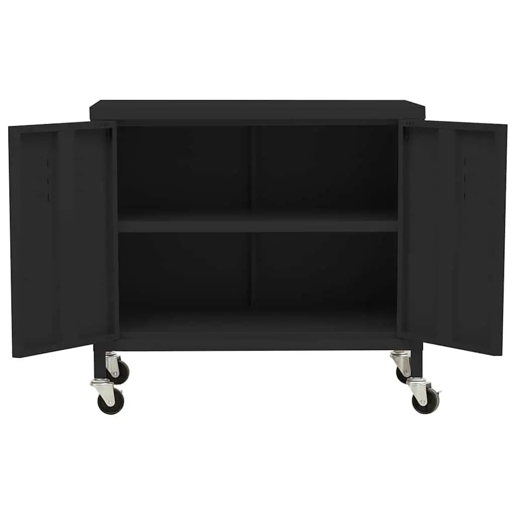 Steel Storage Cabinet for Home 60x35x56cm Black with Locking Wheels Adjustable Shelf Organizer