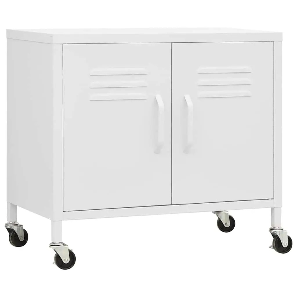 Storage Cabinet White Steel 60x35x56 cm Adjustable Shelf with Wheels