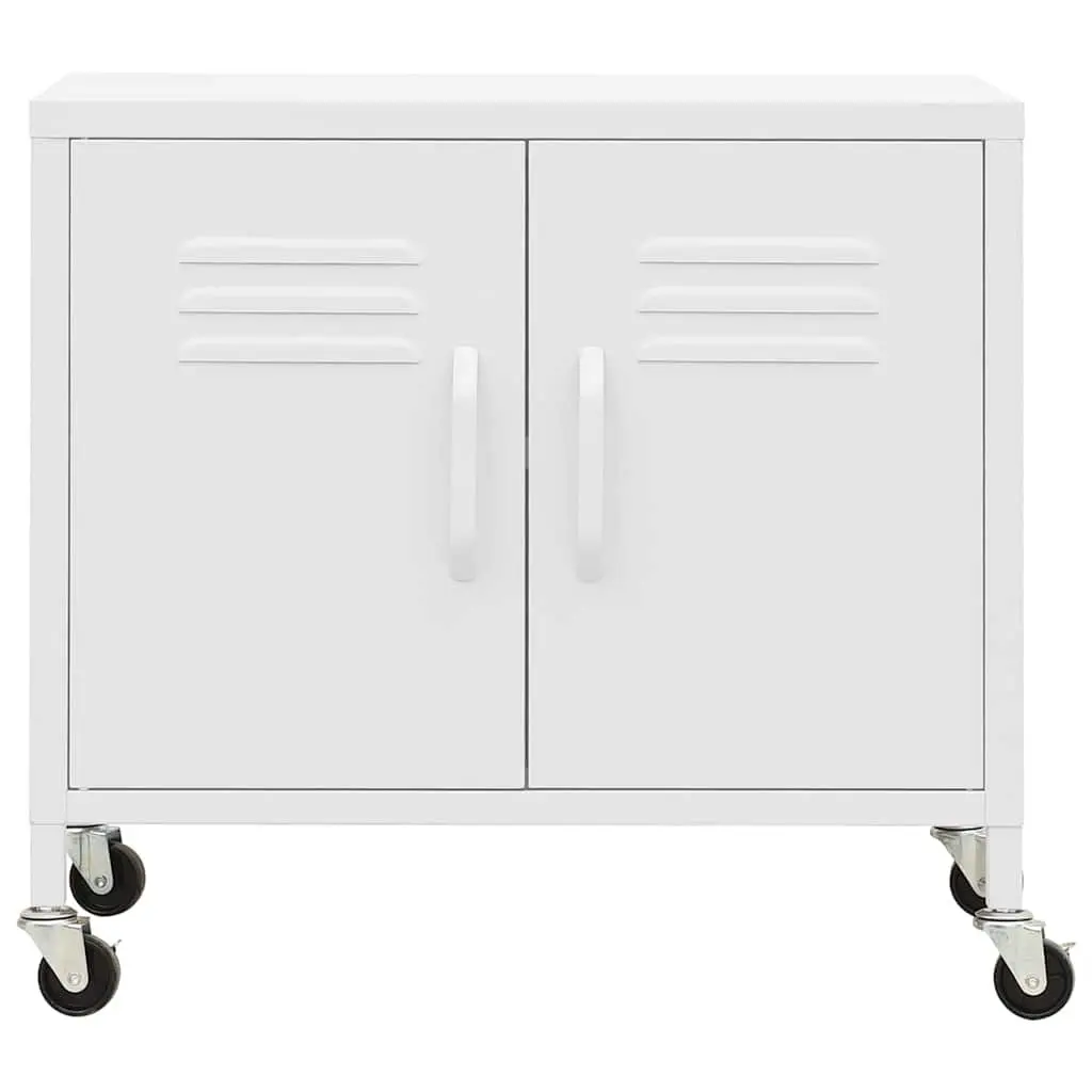 Storage Cabinet White Steel 60x35x56 cm Adjustable Shelf with Wheels