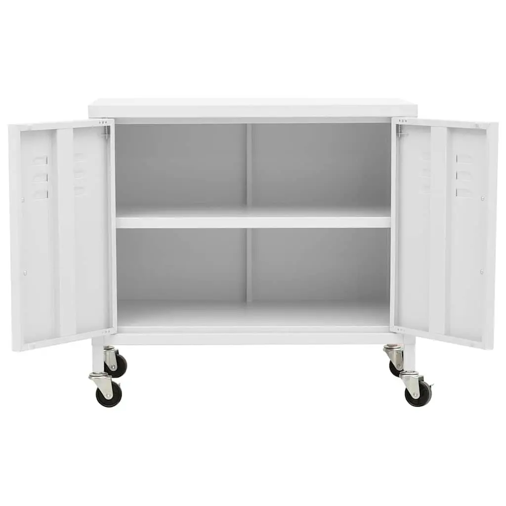 Storage Cabinet White Steel 60x35x56 cm Adjustable Shelf with Wheels