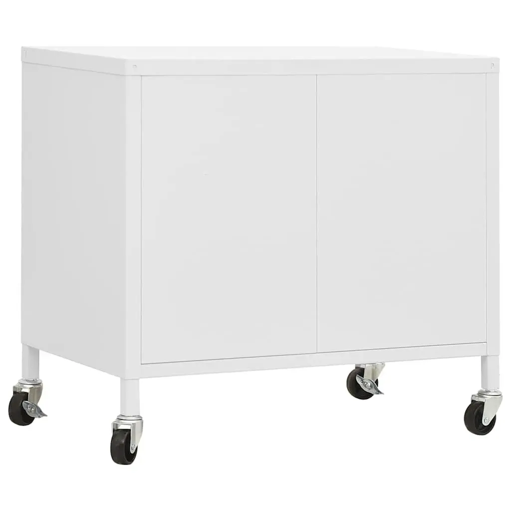 Storage Cabinet White Steel 60x35x56 cm Adjustable Shelf with Wheels