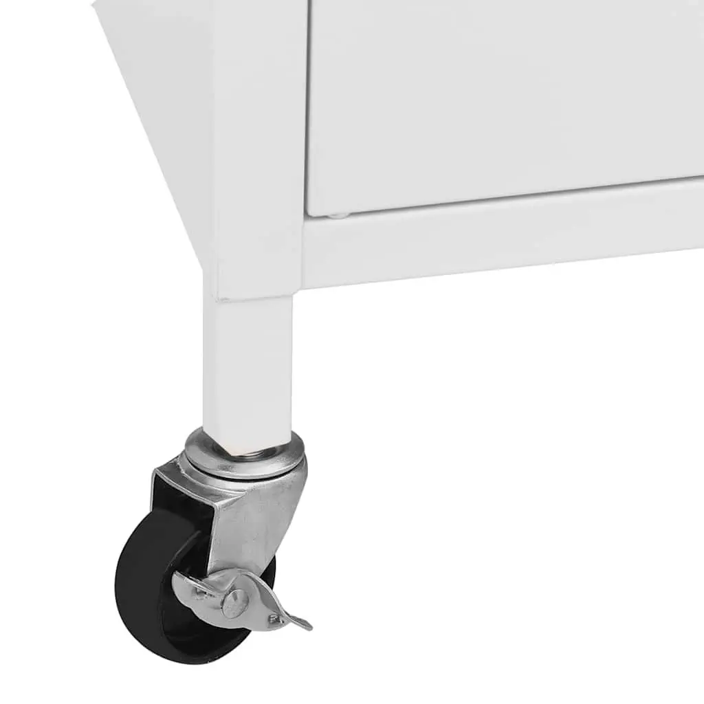 Storage Cabinet White Steel 60x35x56 cm Adjustable Shelf with Wheels