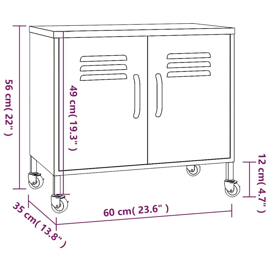 Storage Cabinet White Steel 60x35x56 cm Adjustable Shelf with Wheels