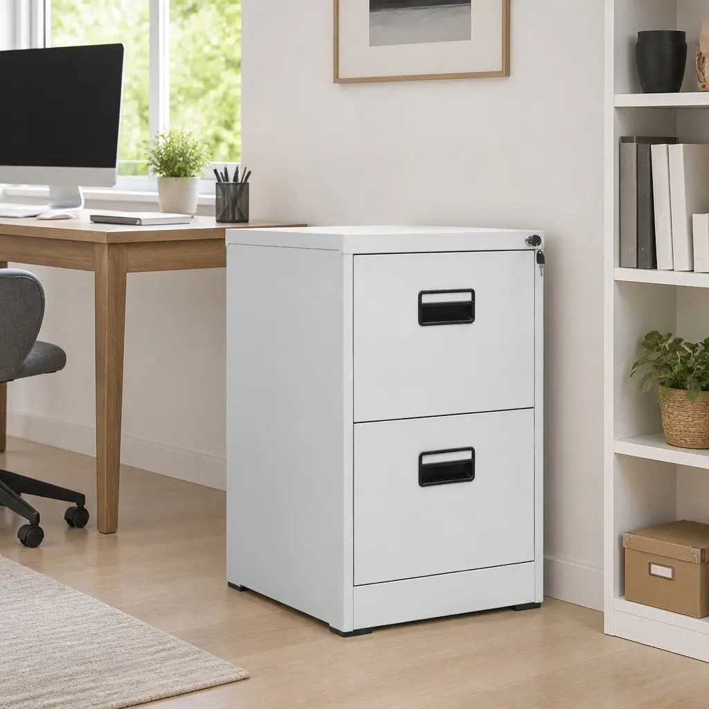 Filing Cabinet Light Grey 2 Drawer Steel Storage Organizer Office Furniture
