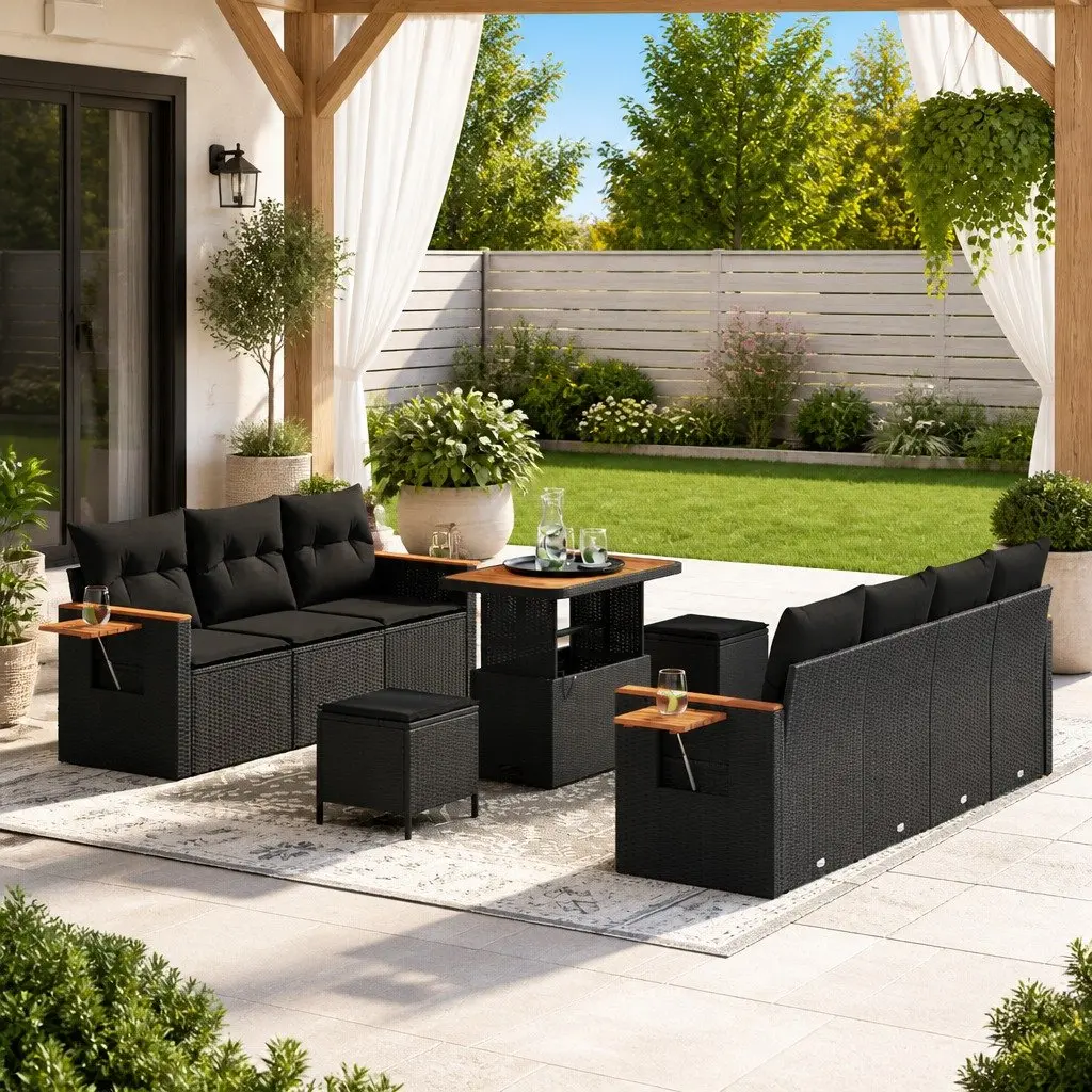 10-Piece Garden Sofa Set in Black