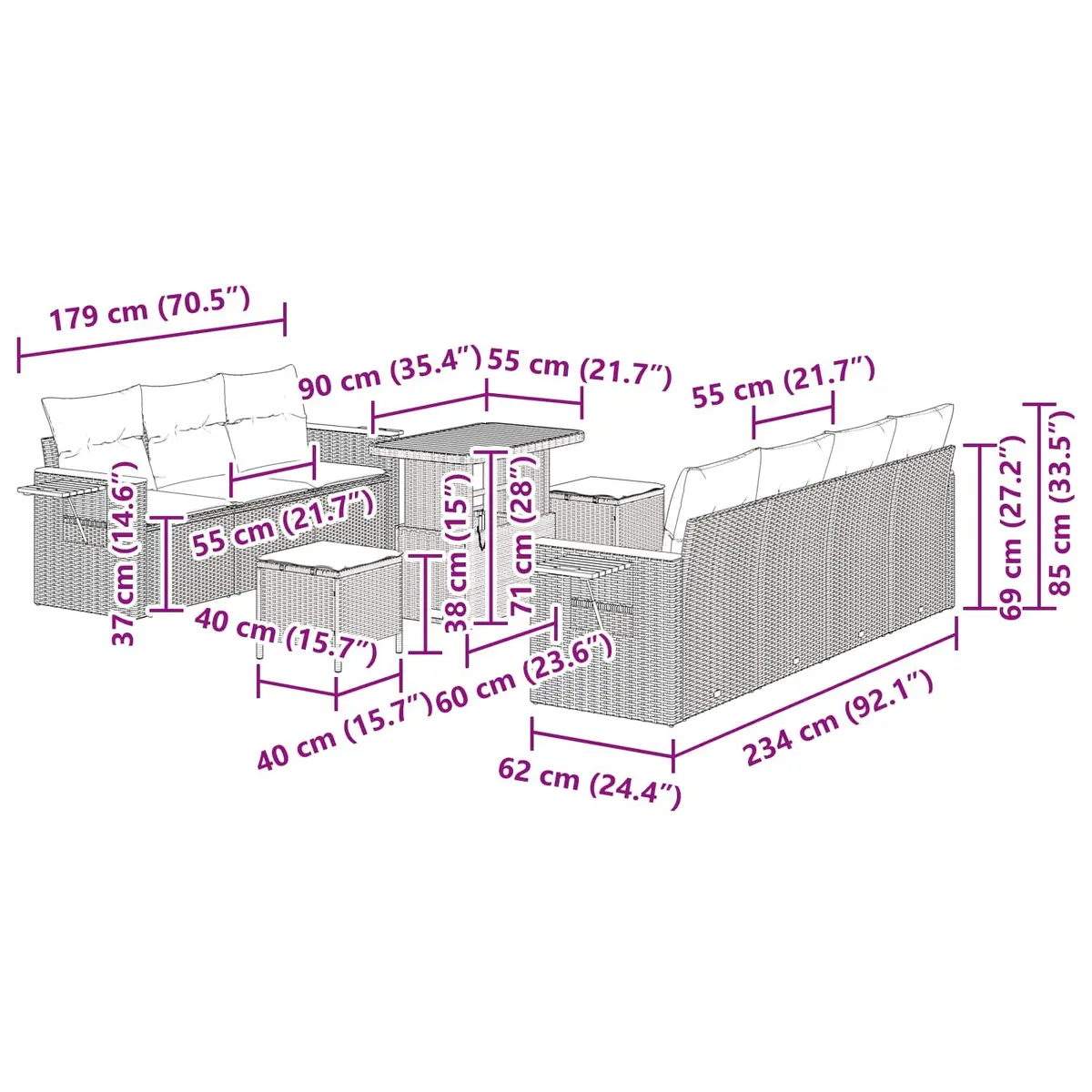 10-Piece Garden Sofa Set in Black