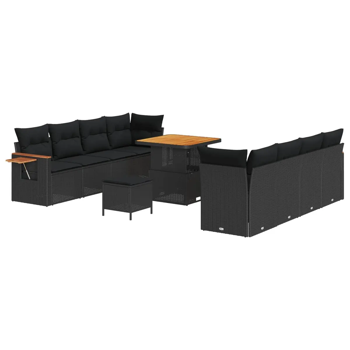 Modular Outdoor Furniture Set 11 Pieces Black Poly Rattan Acacia Garden Sofa