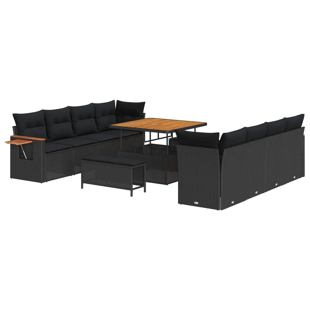 Garden Sofa Set 11 Pieces Outdoor Furniture Modular Black Poly Rattan for Patio and Garden