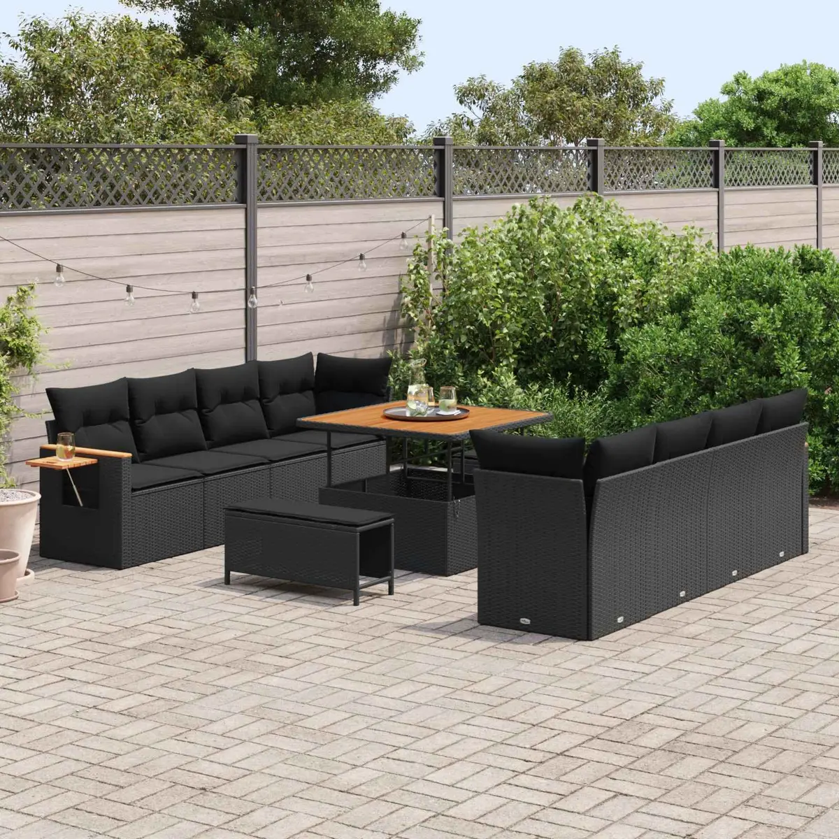 Garden Sofa Set 11 Pieces Outdoor Furniture Modular Black Poly Rattan for Patio and Garden