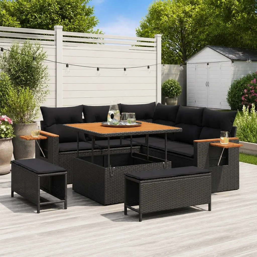 Garden Sofa Set Outdoor Furniture 8 Piece Modular Patio Seating Black Rattan
