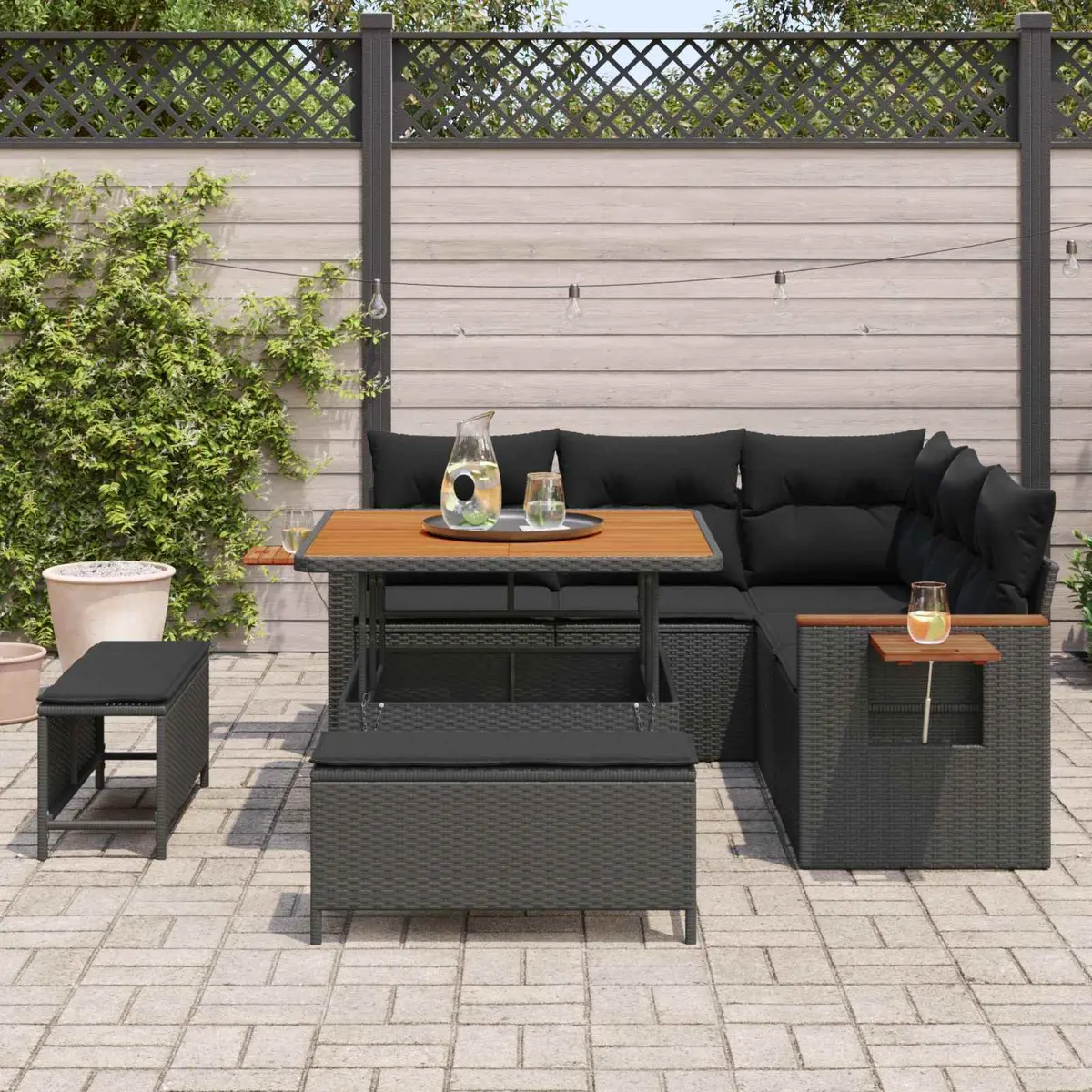Garden Sofa Set Outdoor Furniture 8 Piece Modular Patio Seating Black Rattan
