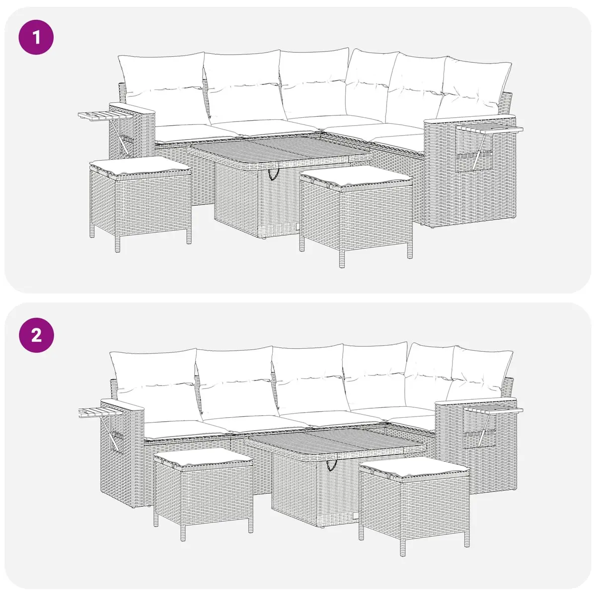Outdoor Garden Sofa Set 8 Pieces Black Poly Rattan Modular Patio Furniture