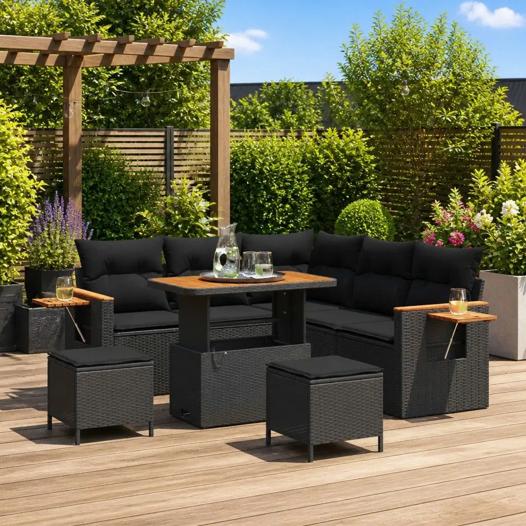 Modular Outdoor Sofa Set 8 Piece Poly Rattan for Patio and Garden Black