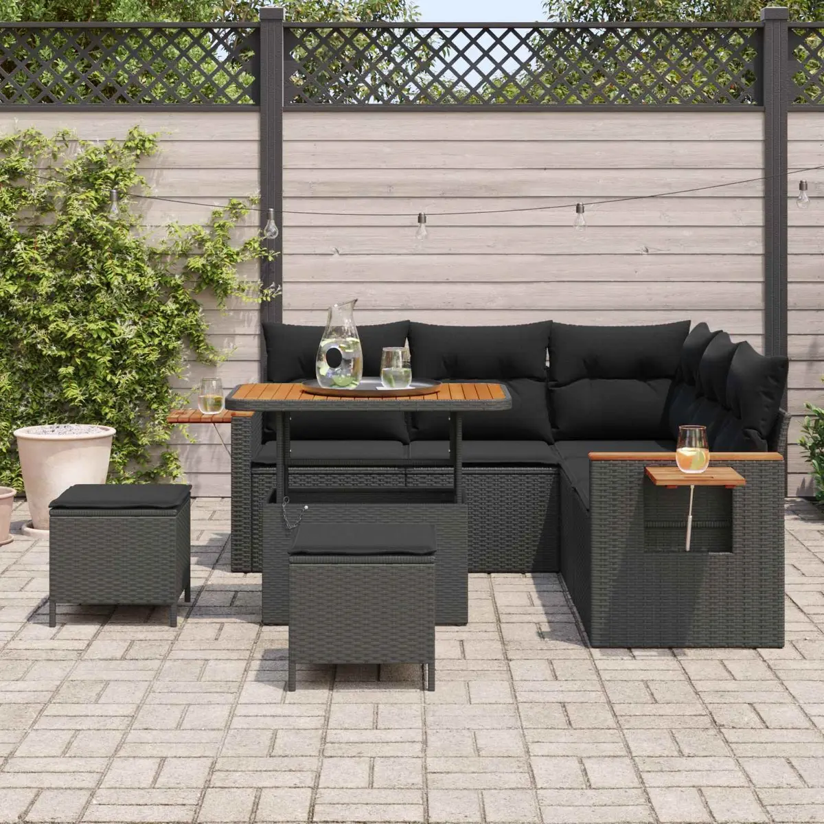 Modular Outdoor Sofa Set 8 Piece Poly Rattan for Patio and Garden Black