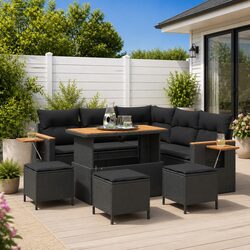 Garden Sofa Set - 9 Pieces, Black, Modular Design