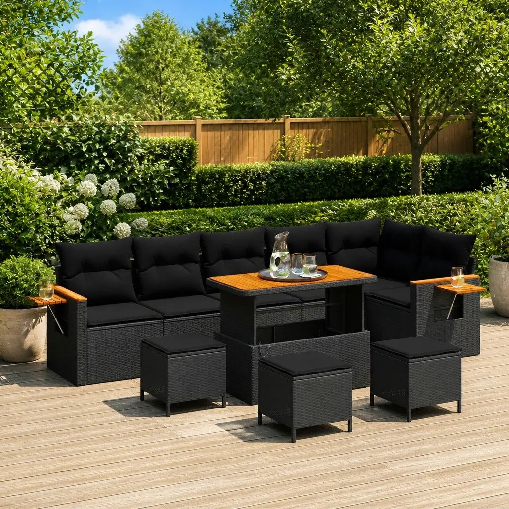 Garden Sofa Set Outdoor Furniture 10 Piece Modular Black Poly Rattan Patio Seating