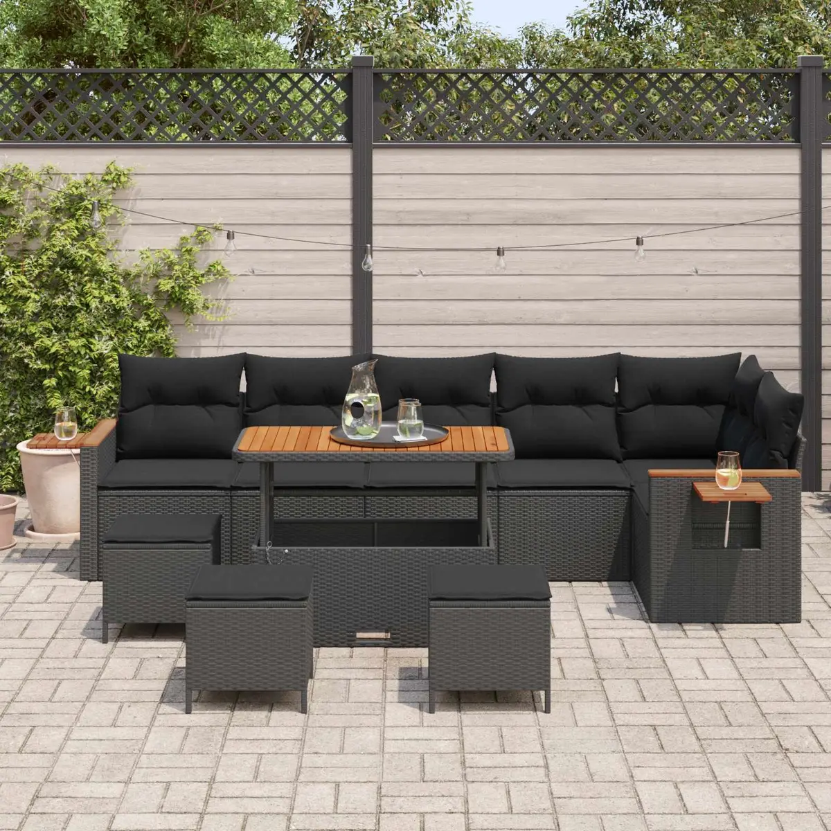 Garden Sofa Set Outdoor Furniture 10 Piece Modular Black Poly Rattan Patio Seating