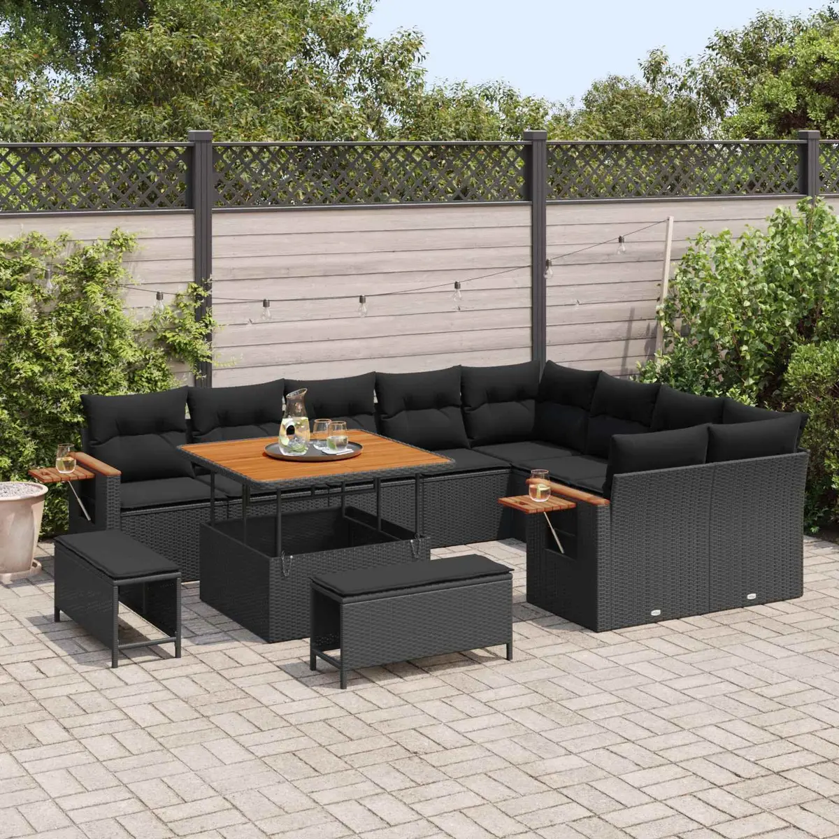 Garden Sofa Set Outdoor Furniture Modular Black 12 Piece