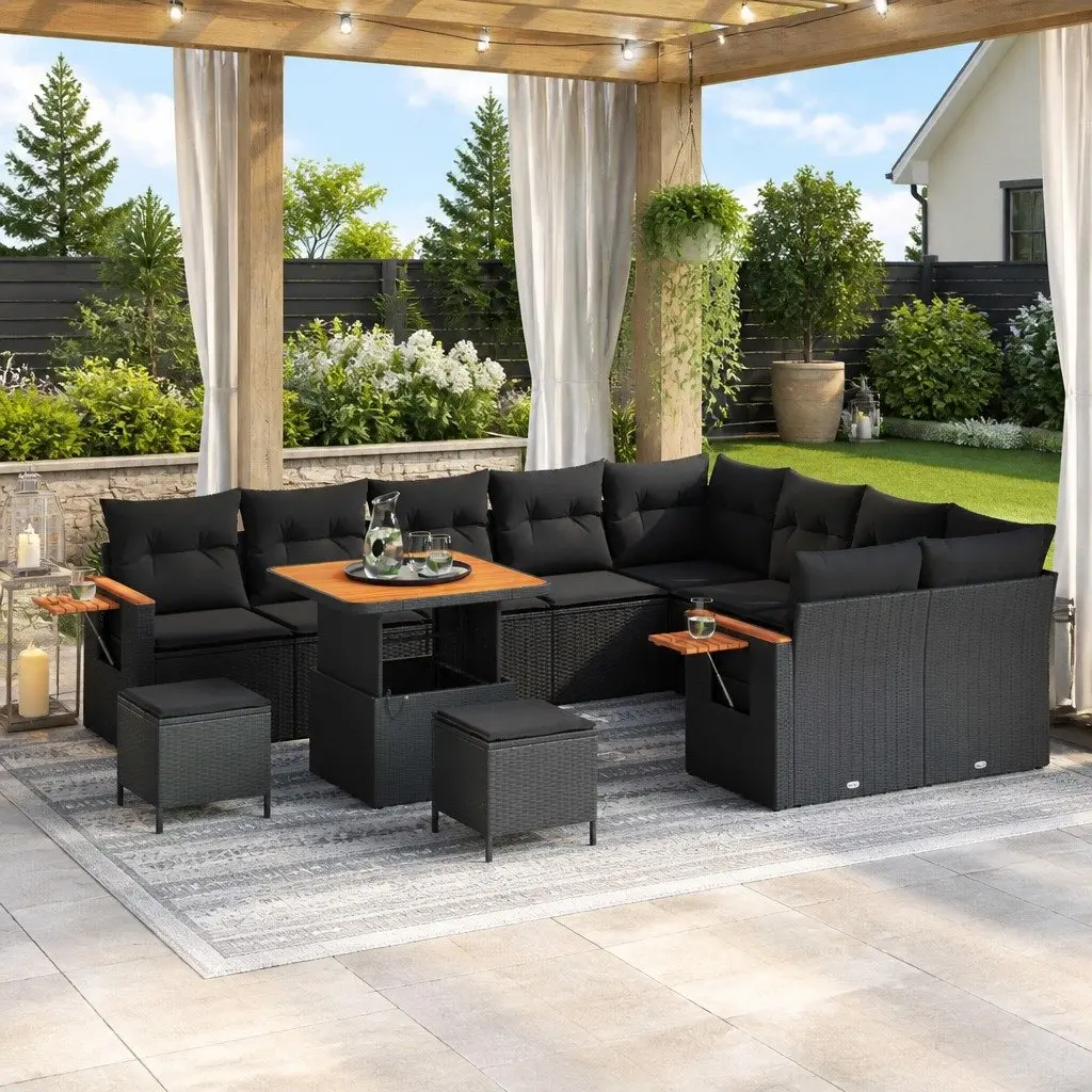 Garden Sofa Set 12 Pieces Black Poly Rattan Modular Outdoor Furniture Patio