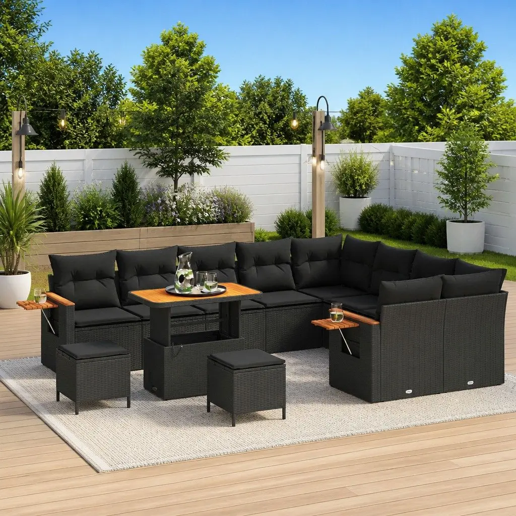 12-Piece Modular Garden Sofa Set in Black