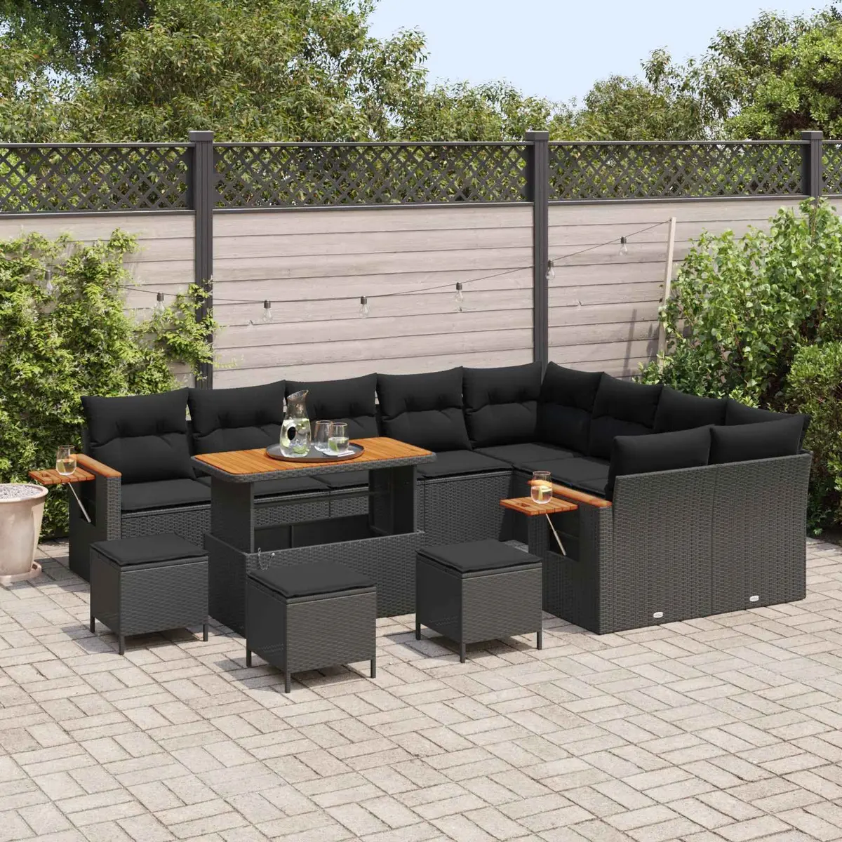 13-Piece Modular Black Garden Sofa Set