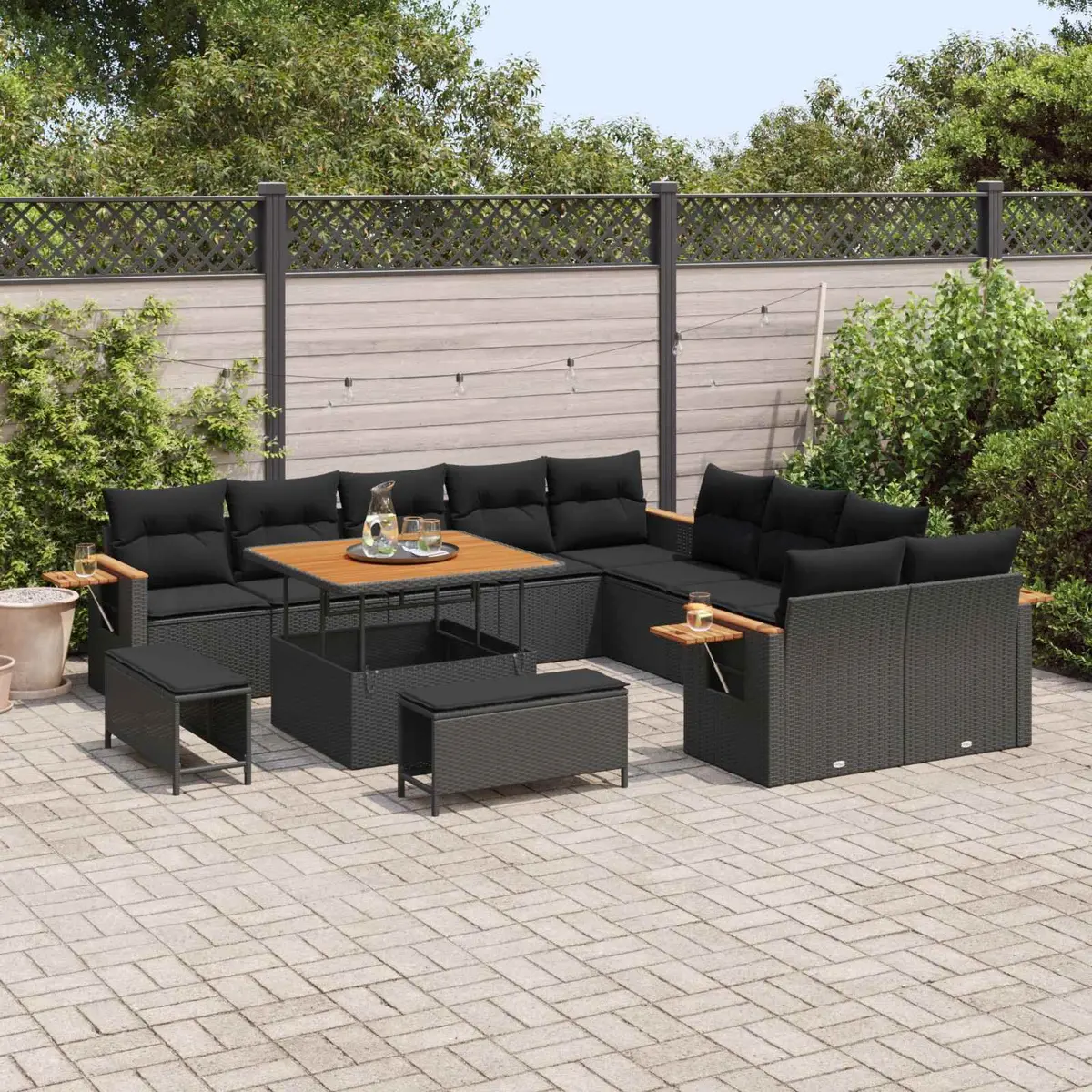 Garden Sofa Set 13 Pieces Outdoor Furniture Black Modular Patio Lounge
