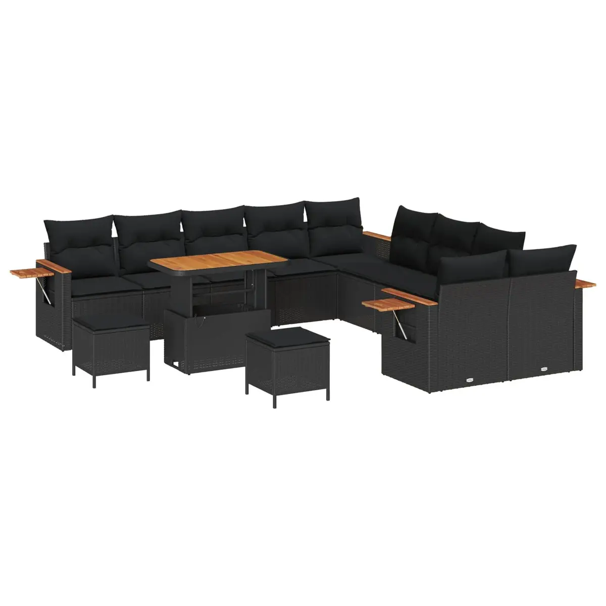 Modular Garden Sofa Set for Outdoor Patio 13 Piece Black Poly Rattan