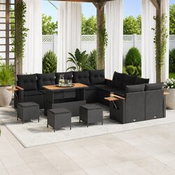 Outdoor Garden Sofa Set 14 Pieces Black Modular Poly Rattan Furniture Lounge