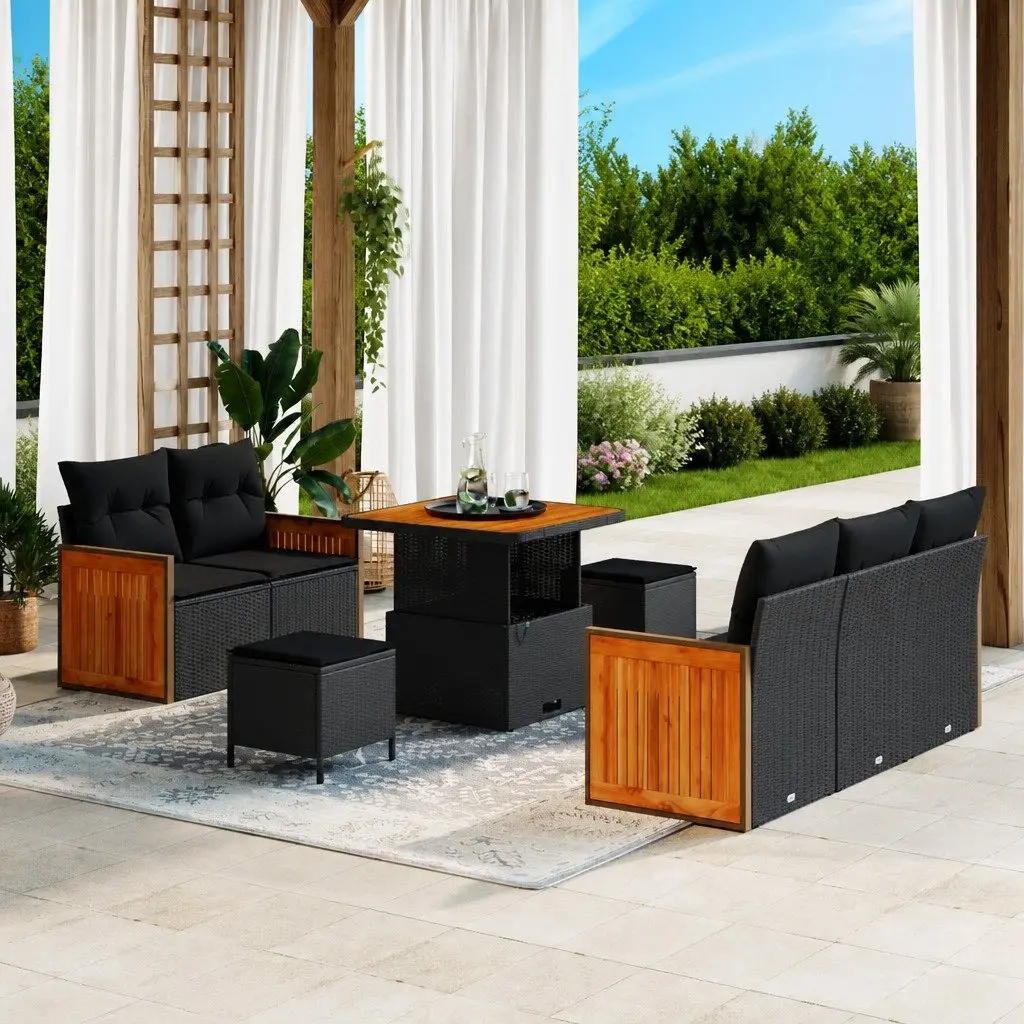 8-Piece Black Outdoor Sofa Set
