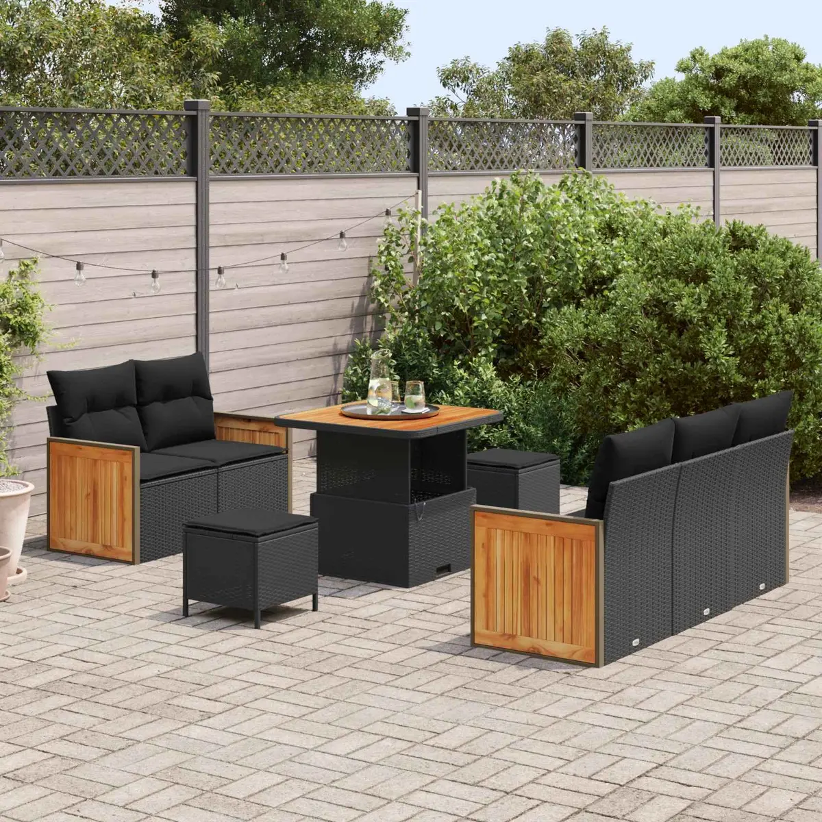 8-Piece Black Outdoor Sofa Set