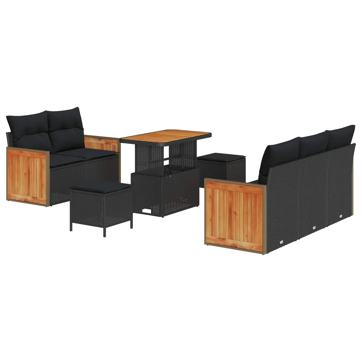 8-Piece Black Poly Rattan Sofa Set