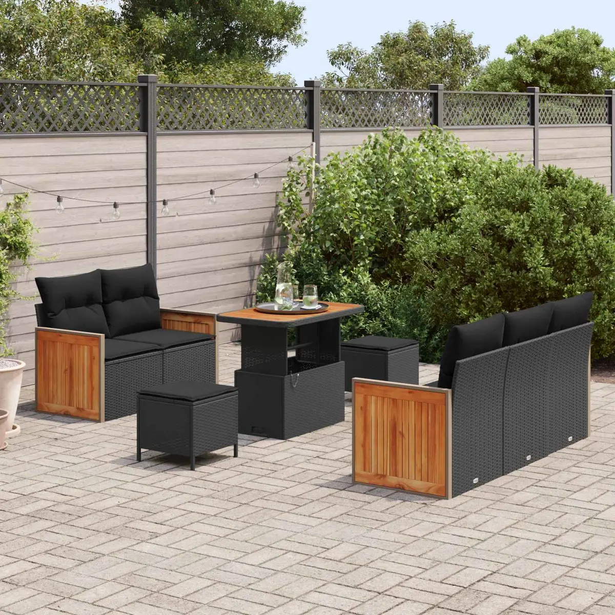 8-Piece Black Poly Rattan Sofa Set