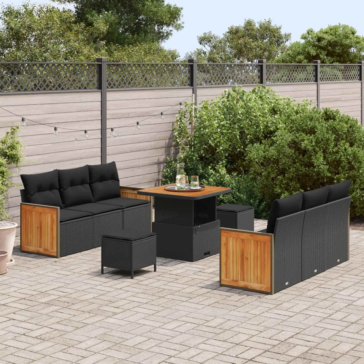 Garden Sofa Set 9 pcs Black Poly Rattan Steel Outdoor Seating Patio Furniture