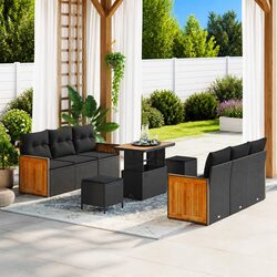 Garden Sofa Set 9 Piece Outdoor Seating Black Poly Rattan Modular Lounge