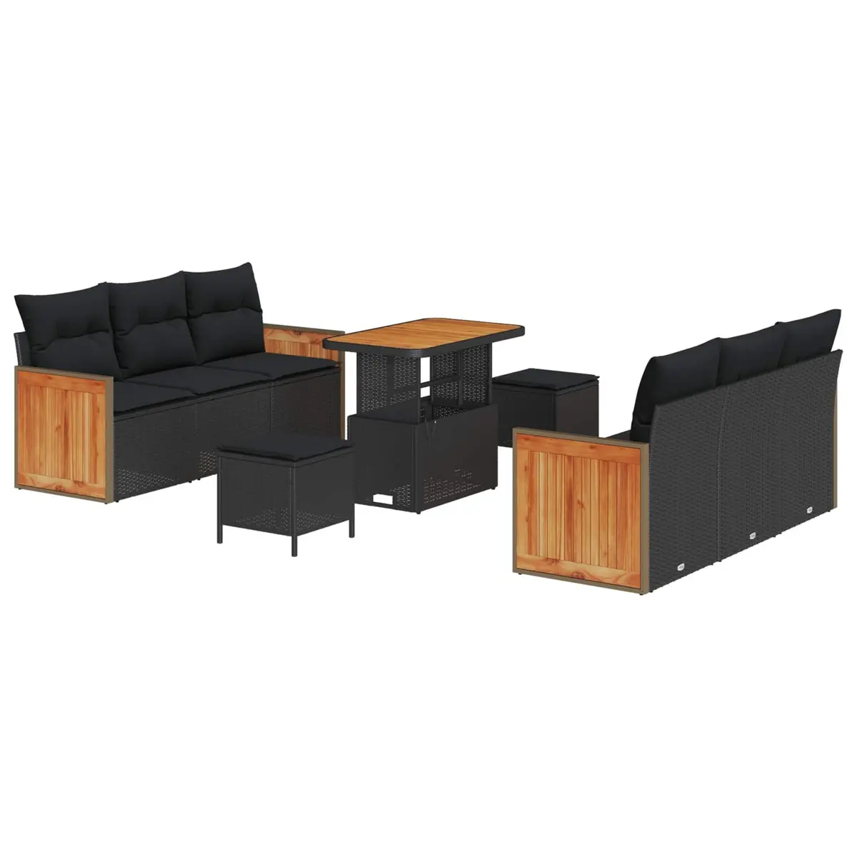 9 Piece Modular Outdoor Seating Sofa Set Black Poly Rattan Garden Furniture