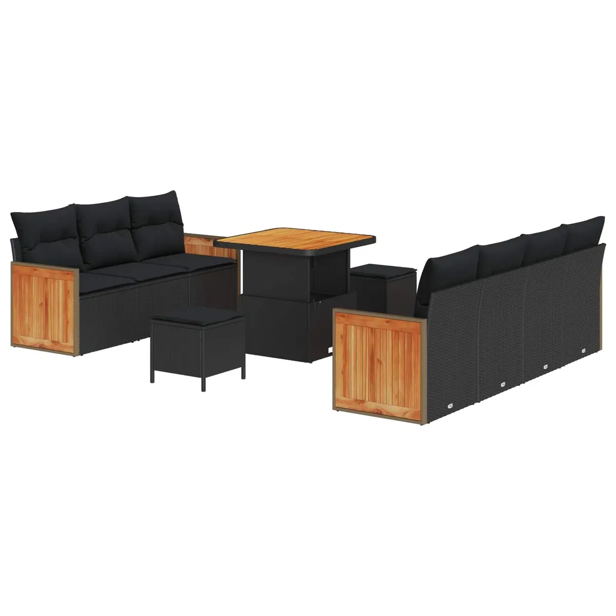 Garden Sofa Set Outdoor Use 10 Piece Black Modern Patio