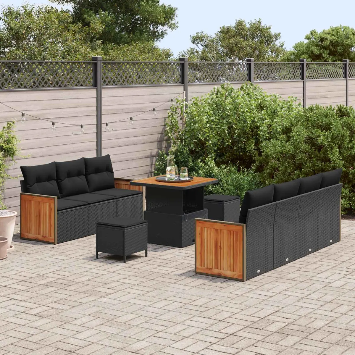 Garden Sofa Set Outdoor Use 10 Piece Black Modern Patio