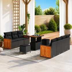 Garden Sofa Set with Cushions: Black 10 Piece Specifications