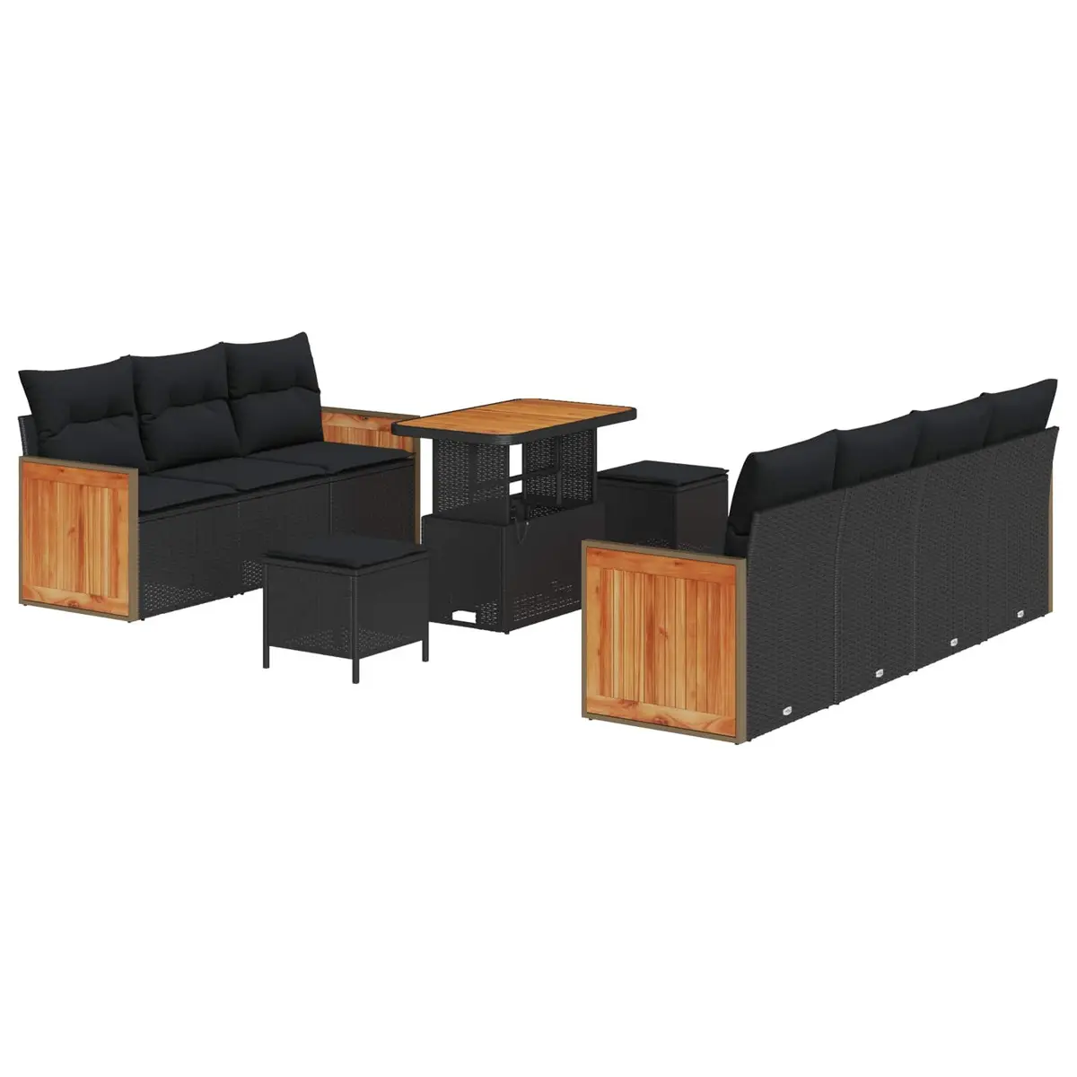 Garden Sofa Set with Cushions 10 pcs Outdoor Furniture Black Modern Seating
