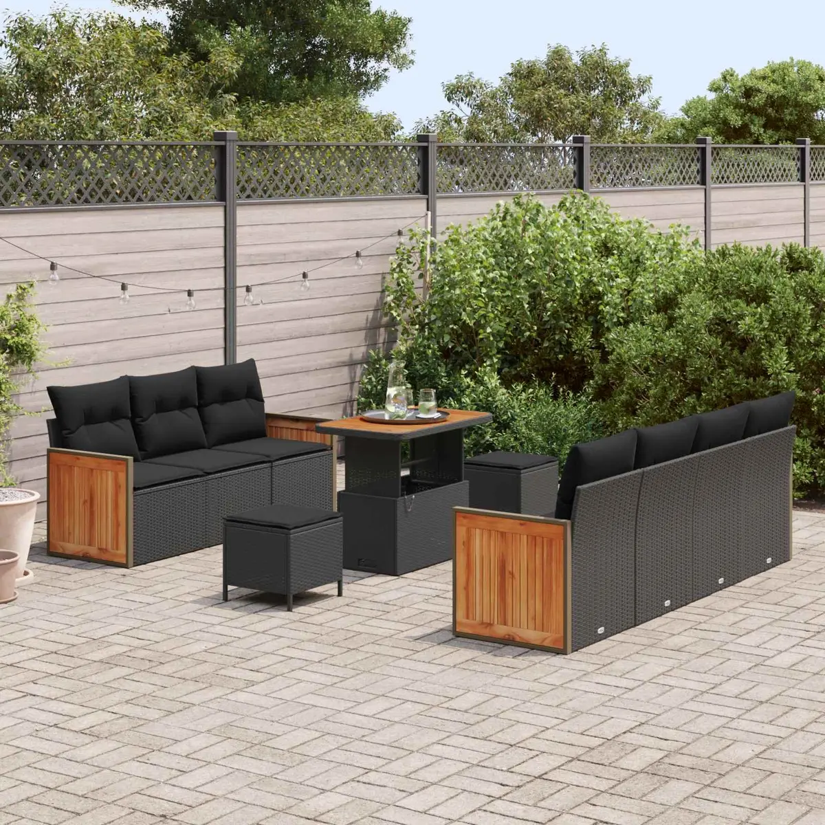 Garden Sofa Set with Cushions 10 pcs Outdoor Furniture Black Modern Seating