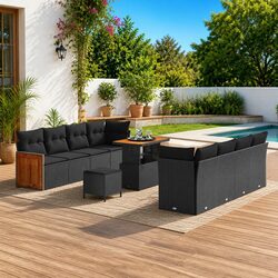 11-Piece Black Garden Sofa Set with Cushions