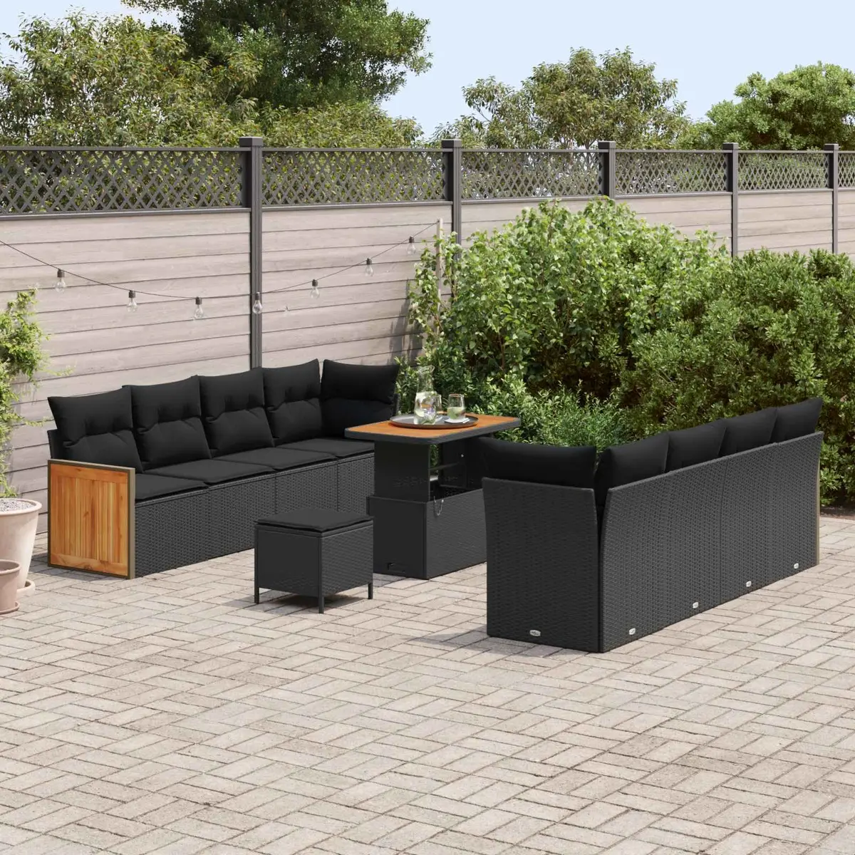 Outdoor Garden Sofa Set 11 Pieces Black Patio Lounge Seating with Cushions