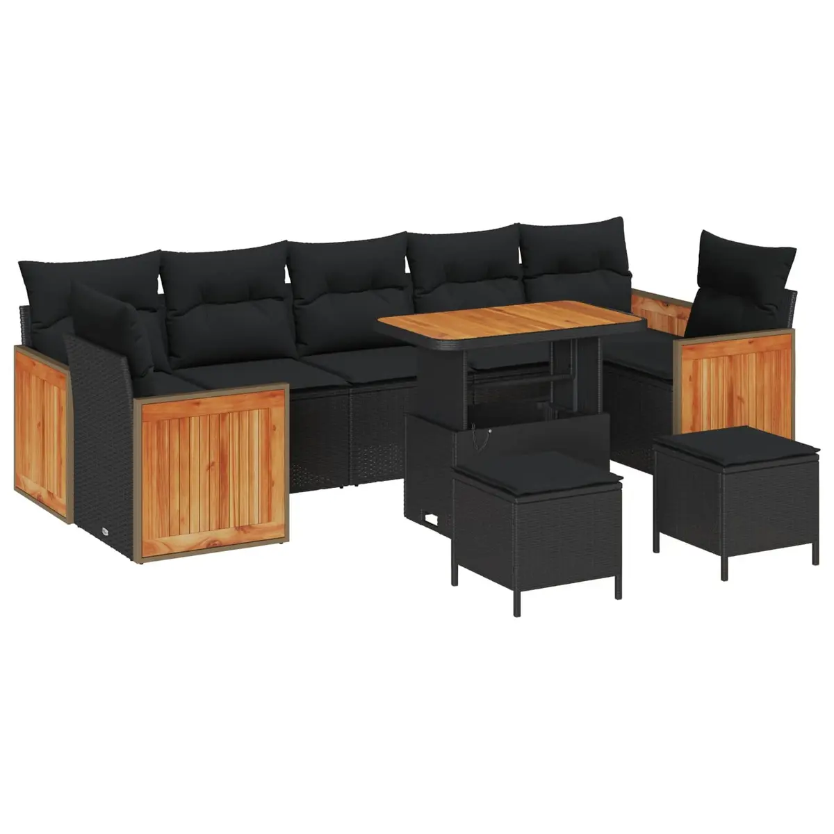 Outdoor Garden Sofa Set 10 pcs Modular Black Poly Rattan Patio Seating with