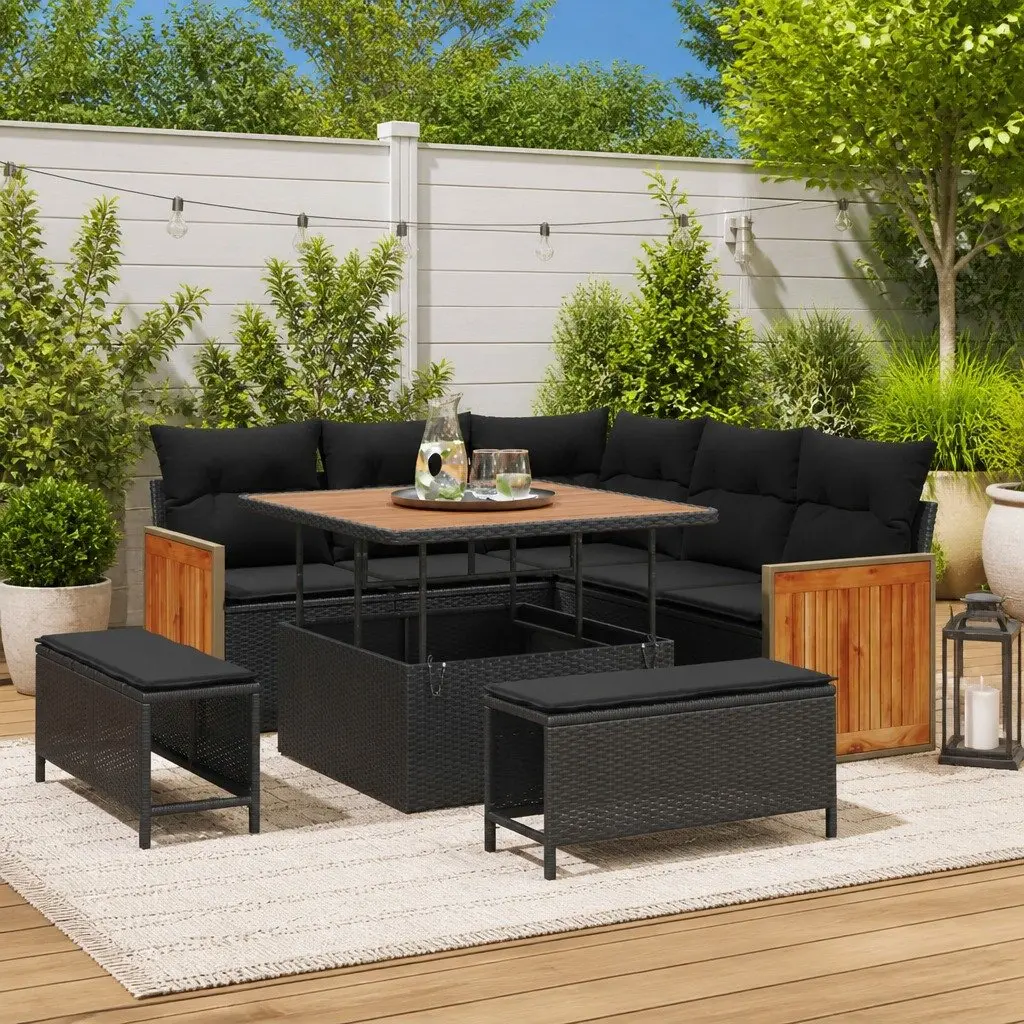 8-Piece Black Garden Sofa Set with Steel Frame