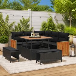 8-Piece Black Garden Sofa Set with Steel Frame