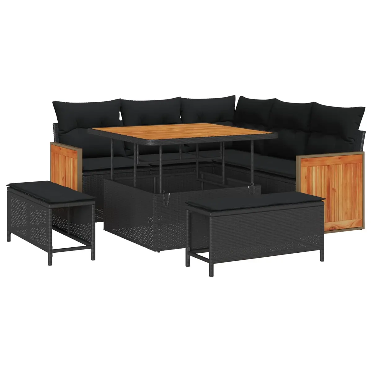 8-Piece Black Garden Sofa Set with Steel Frame
