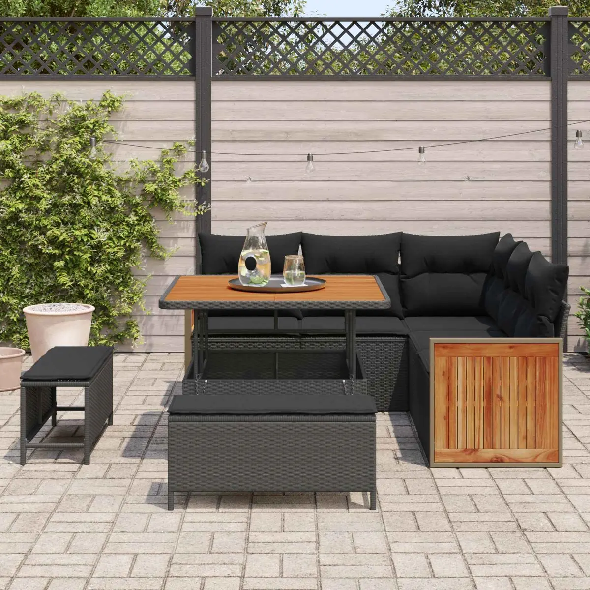8-Piece Black Garden Sofa Set with Steel Frame