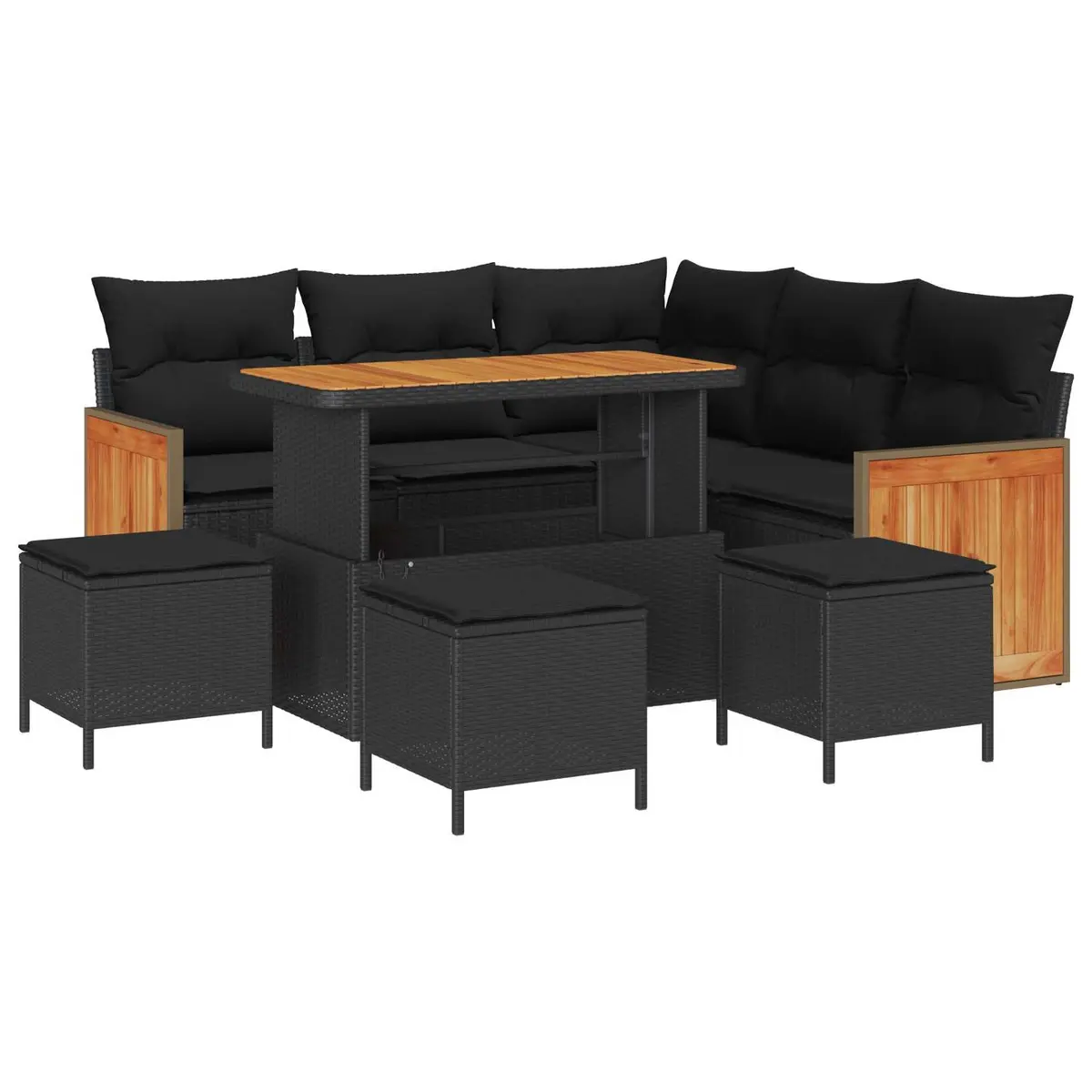Garden Sofa Set 9 Piece Black Poly Rattan Steel Frame for Patio Outdoor Lounge